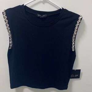 Black Sleeveless Crop Top with Embellishments